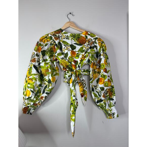 NWT Cara Cara Angela Banana Print Crop Cotton Balloon Sleeves Top Size: Small - Picture 7 of 8